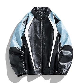 QUNPIU Mens Faux Leather Jacket Vintage Racing Motorcycle